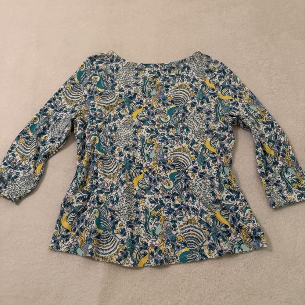 Charter Club Women's Boat Neck Cotton Shirt Size Large Colorful 3/4 Sleeve